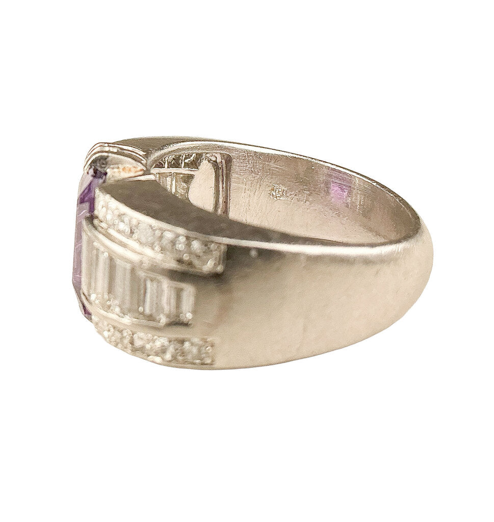 Platinum Ring set w 3 ct Amethyst & .85 ct in Diamonds