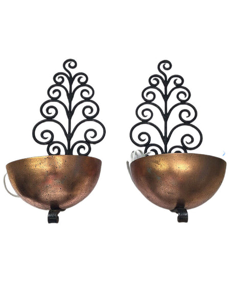 Deco Style Copper & Iron Sconce Pair