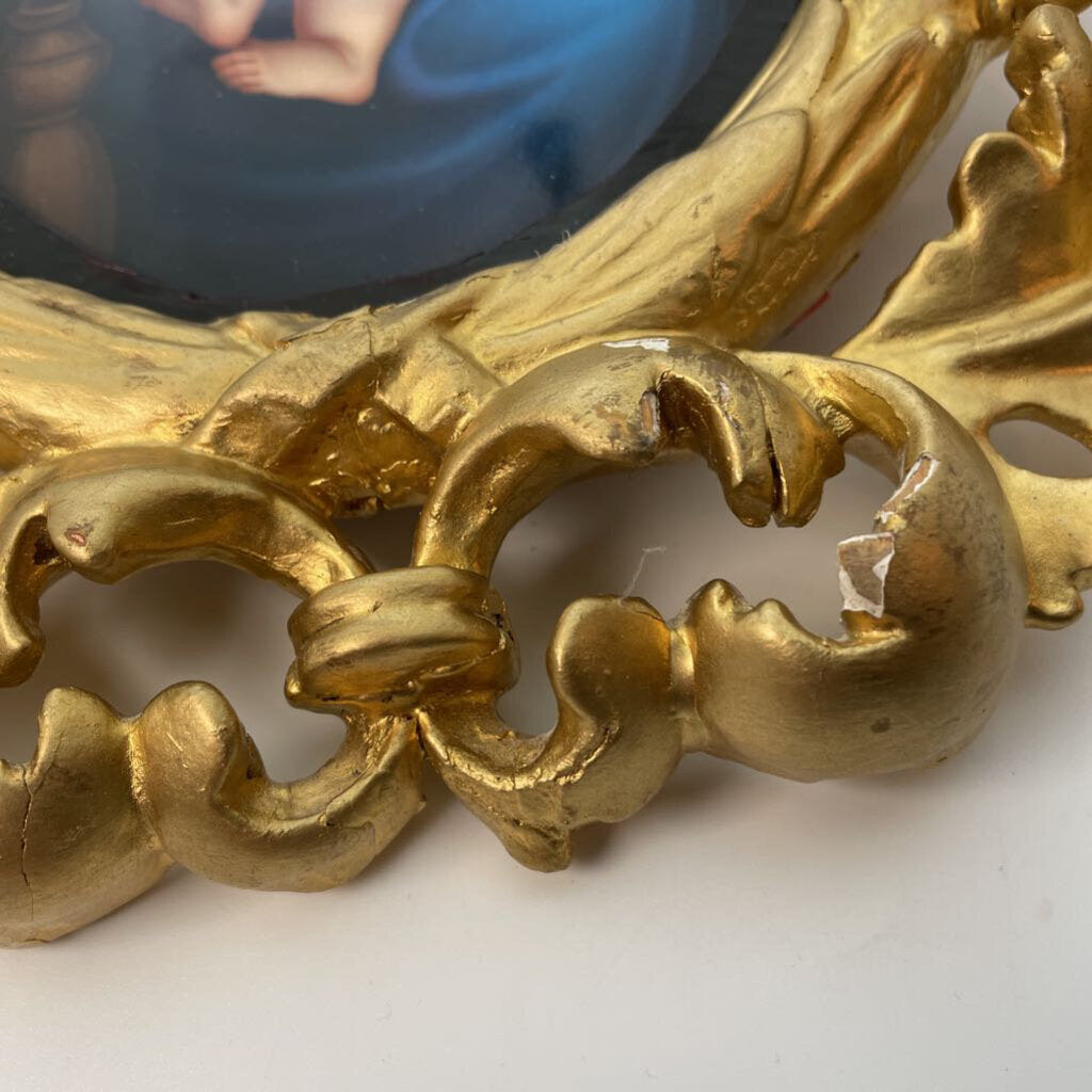 Gilt Framed Porcelain Plaque Madonna & Child
