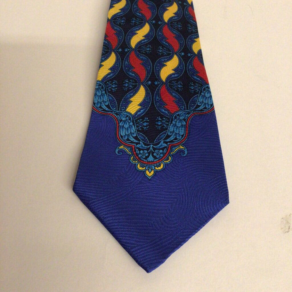 Versace Silk Necktie, Red, Yellow, & Blue