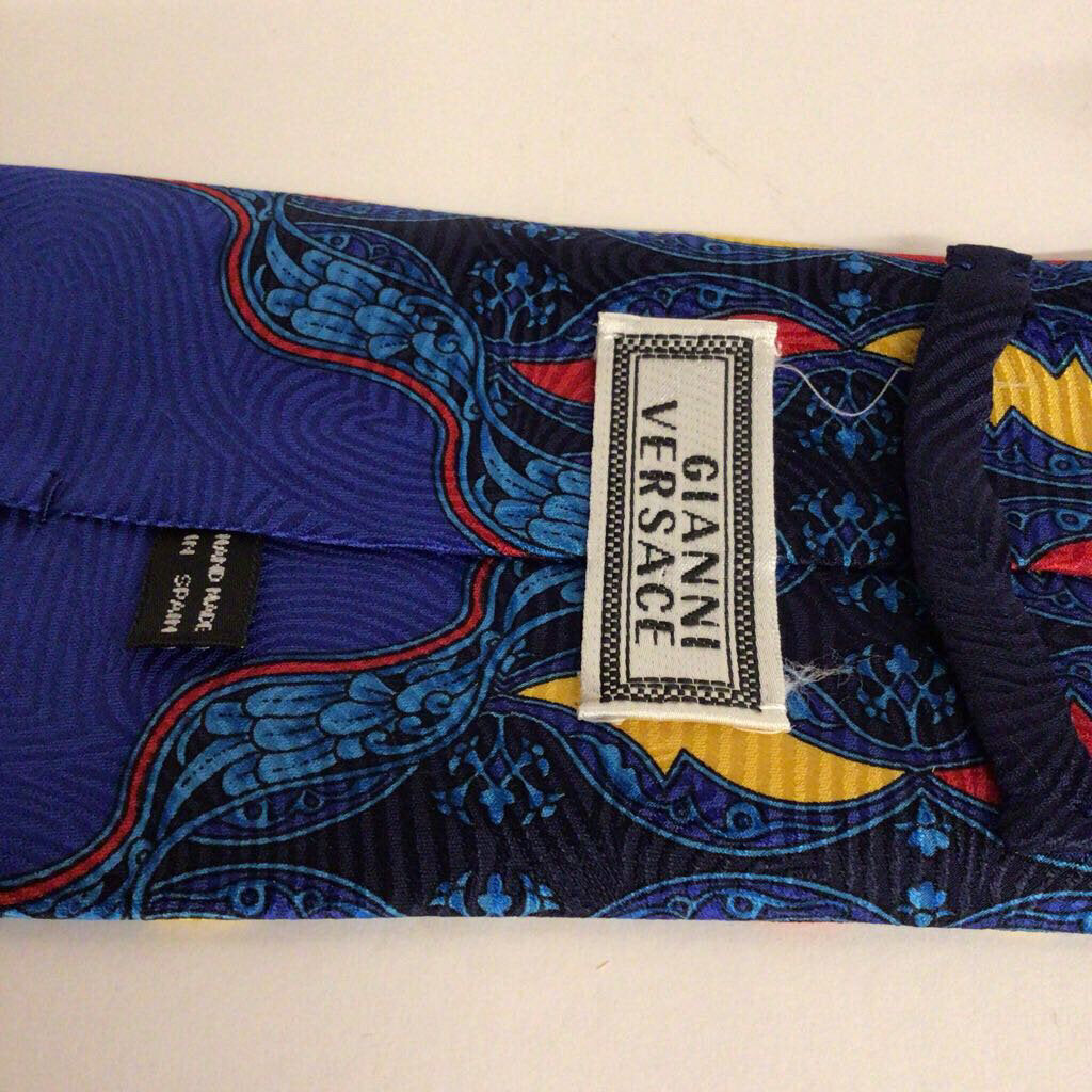 Versace Silk Necktie, Red, Yellow, & Blue