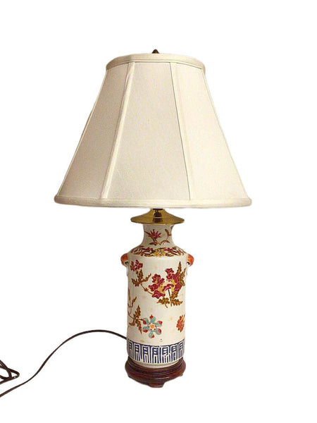 Cylindrical Chinoiserie Table Lamp, Working