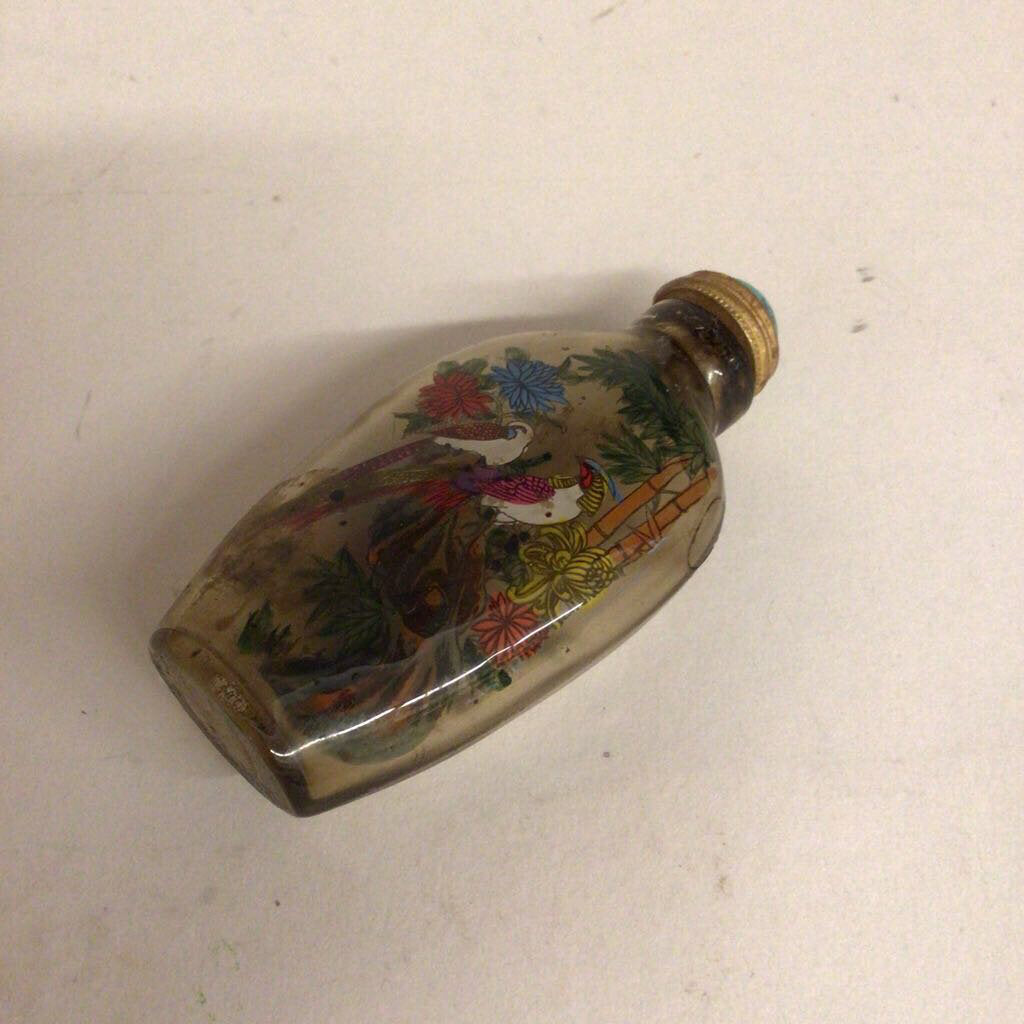 Reverse-Painted Glass Snuff Bottle, Hardstone Stopper