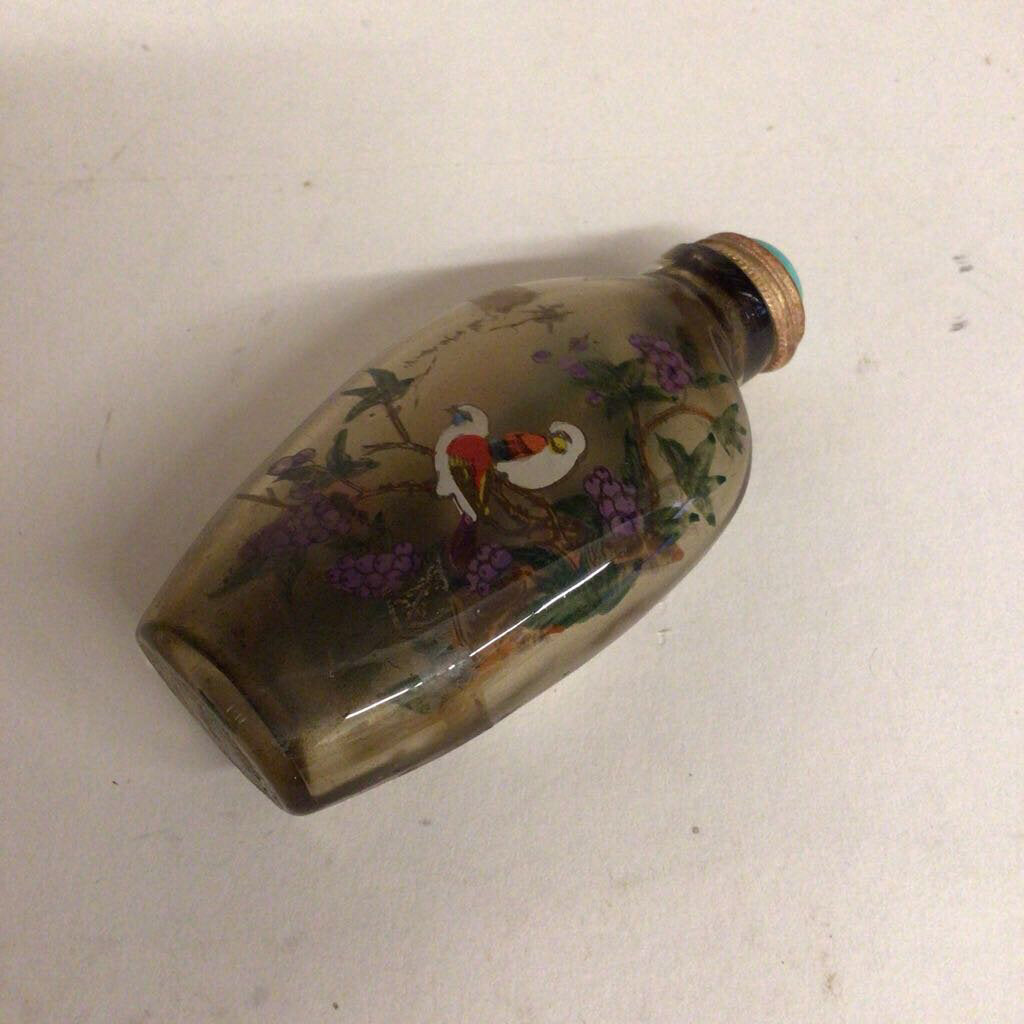 Reverse-Painted Glass Snuff Bottle, Hardstone Stopper
