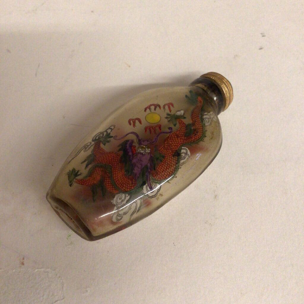 Reverse-Painted Glass Snuff Bottle, Hardstone Stopper