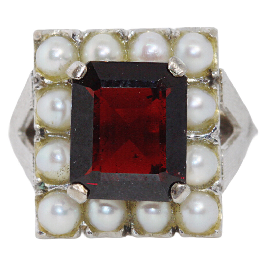 Garnet & Seed Pearl Cluster Ring in 14Kt Gold