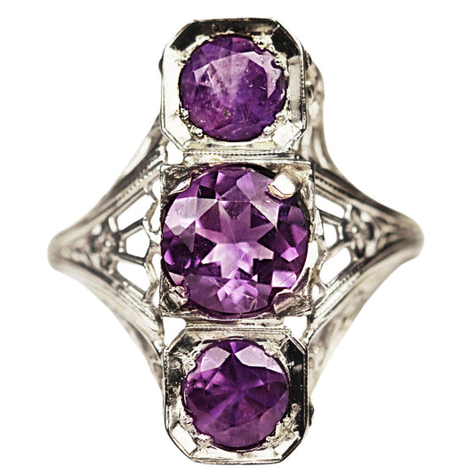 Amethyst Three Stone Ring in 14Kt White Gold