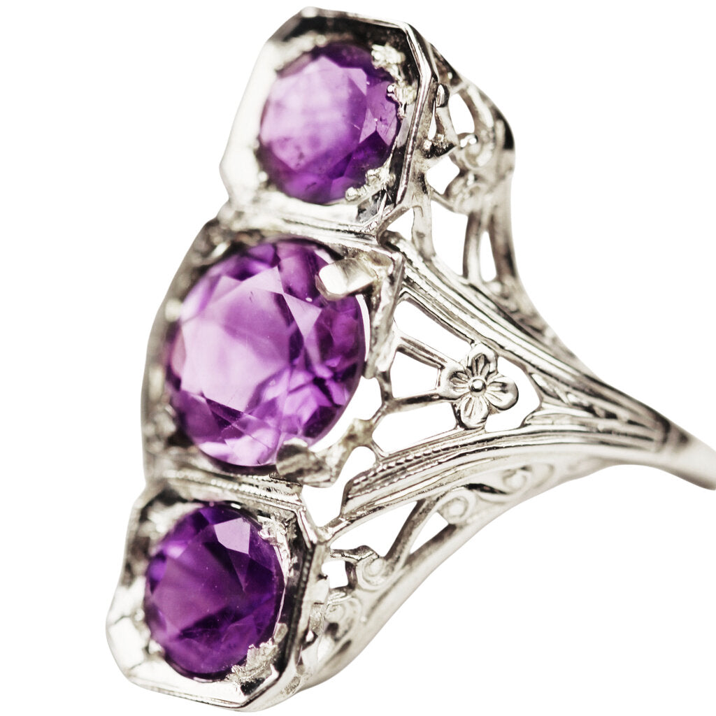 Amethyst Three Stone Ring in 14Kt White Gold