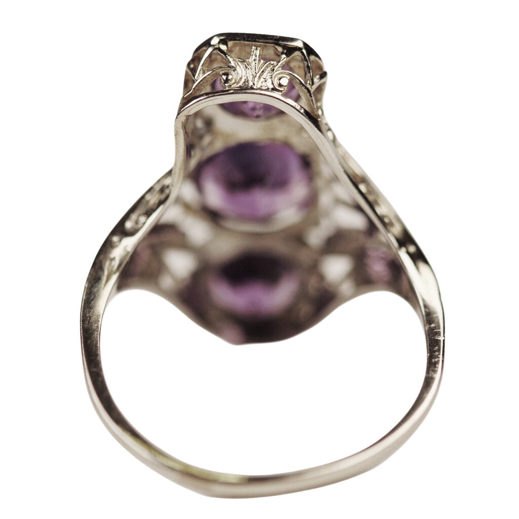 Amethyst Three Stone Ring in 14Kt White Gold