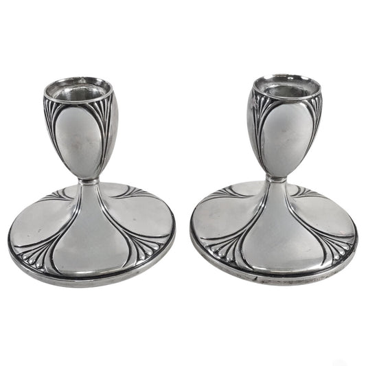 Pair/M. Fred Hirsch "Lotus" Sterling Weighted Candlesticks, ca. 1920-45