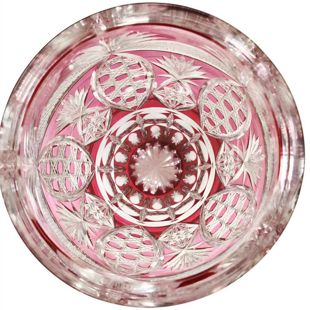 Cranberry Red Cut-to-Clear Crystal Vase