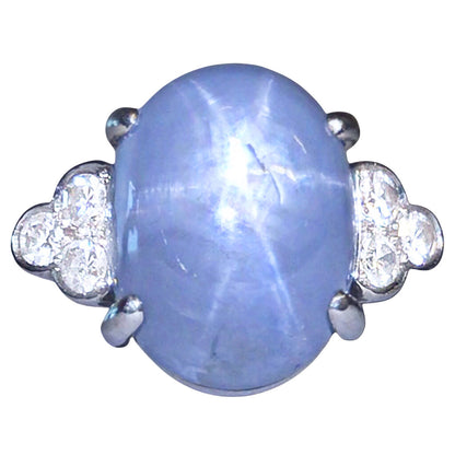 Star Sapphire & Diamond Ring in Palladium