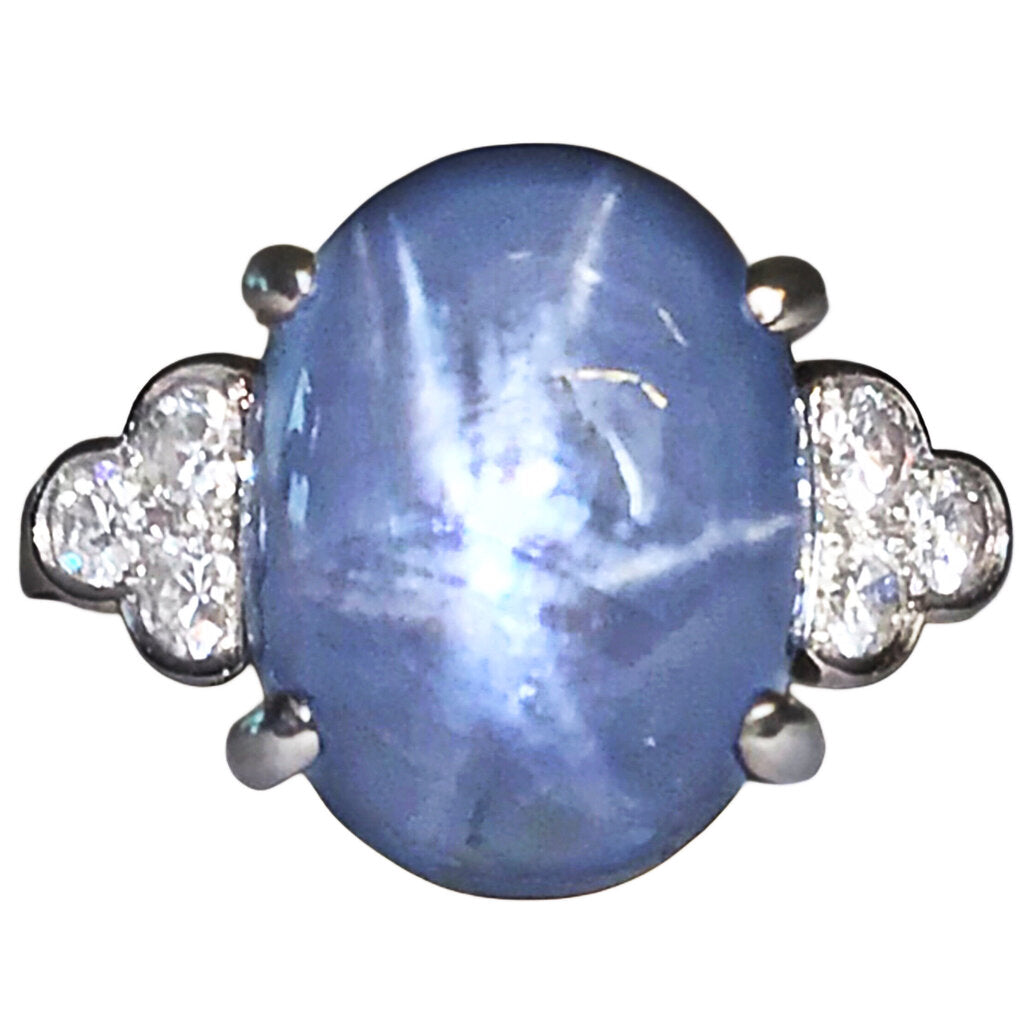 Star Sapphire & Diamond Ring in Palladium