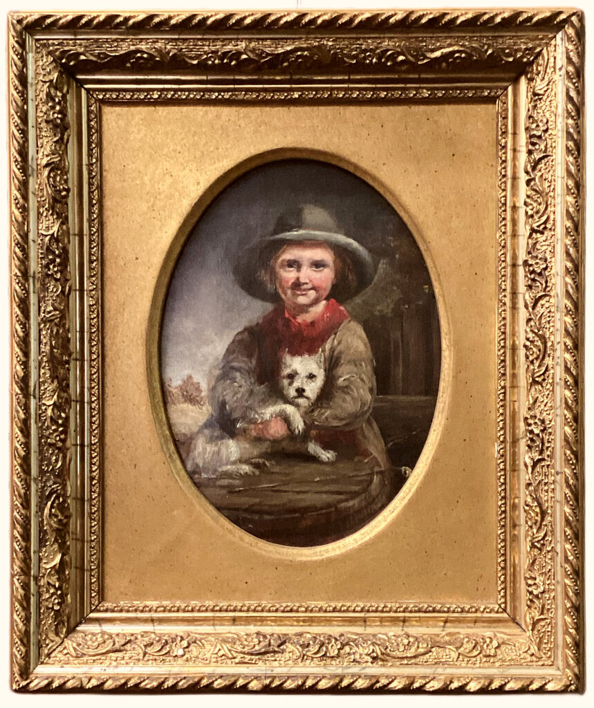 Boy With Dog. Apparently Unsigned. Oil on Canvas. Late 19th C. English