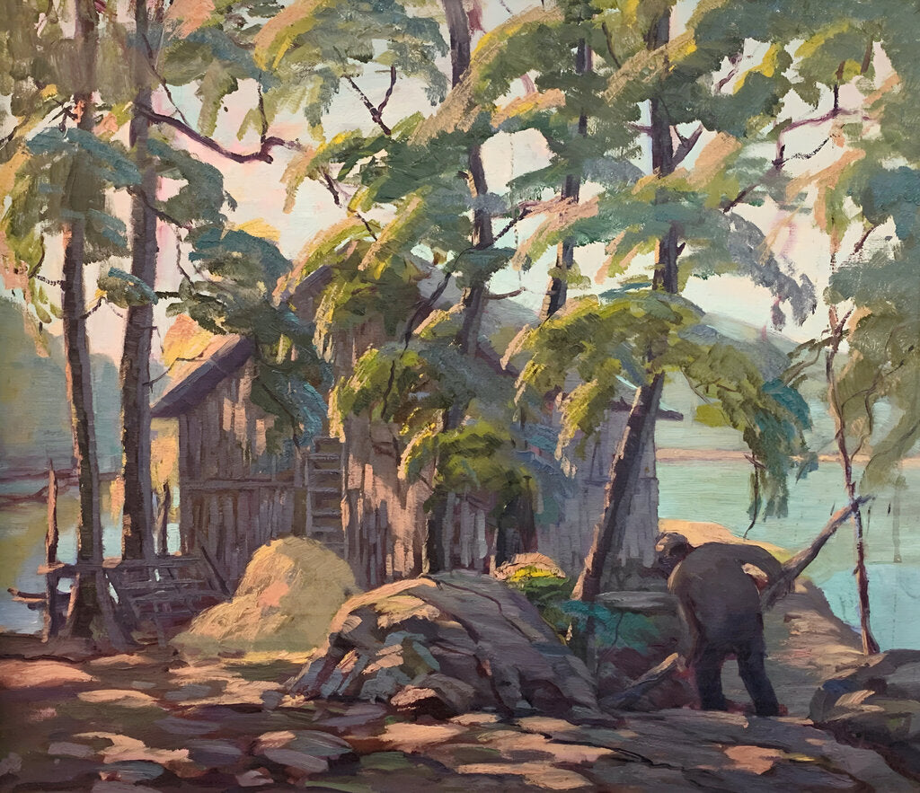 Alphonse Palumbo. Evening by the Lake. Oil on Canvas. 20th Century