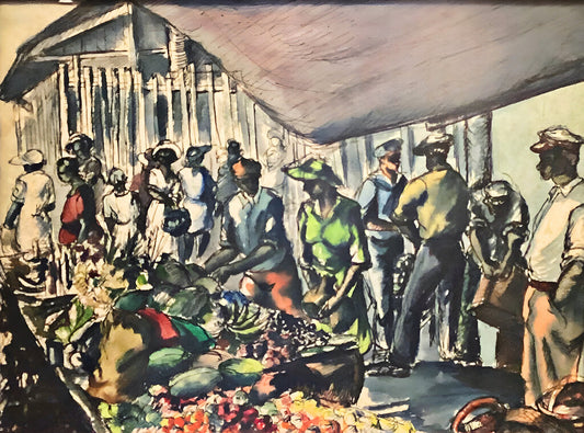 Perkins, "American Market Scene", Watercolor.