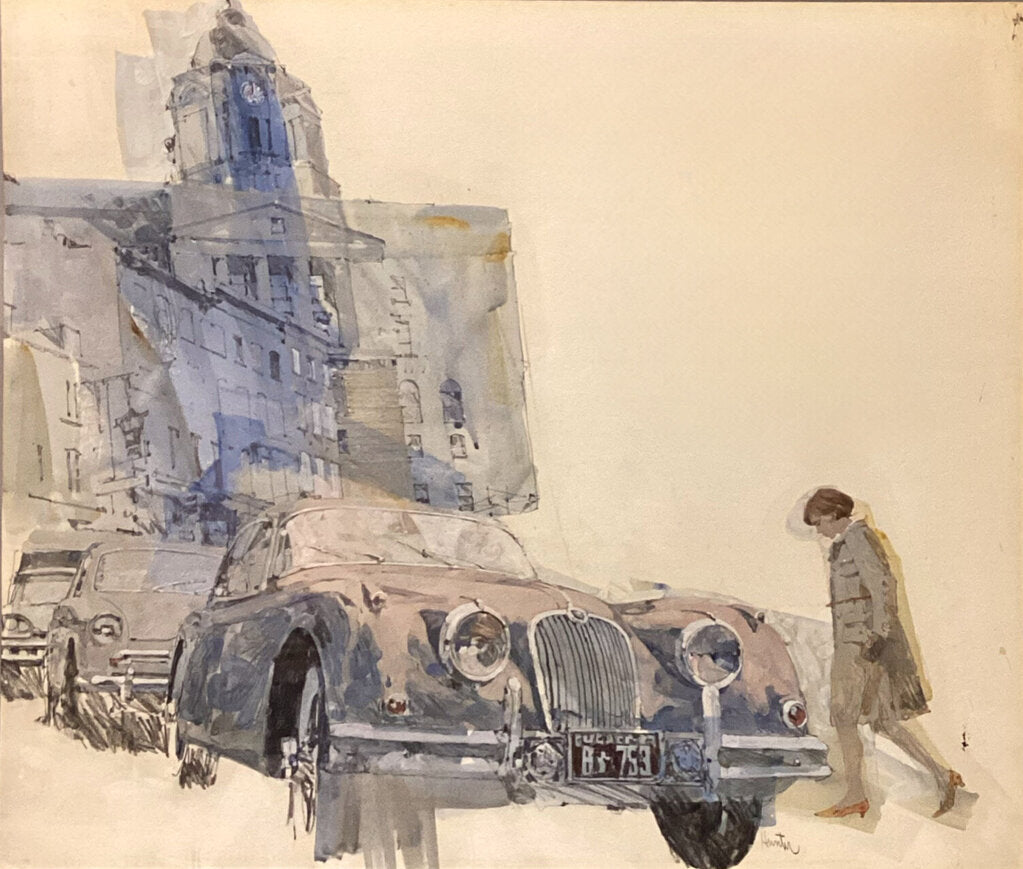 Stanley Hunter Original Jaguar Advertisement. Watercolor on Paperboard. 1970s