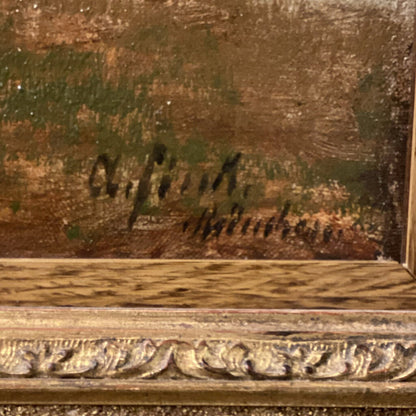 August Fink. Pond In Birch Woods. Oil in Canvas