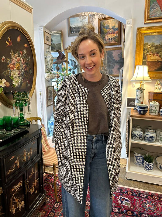 Dries Van Noten Navy Blue & White Tweed Jacket - Opportunity Shop DC