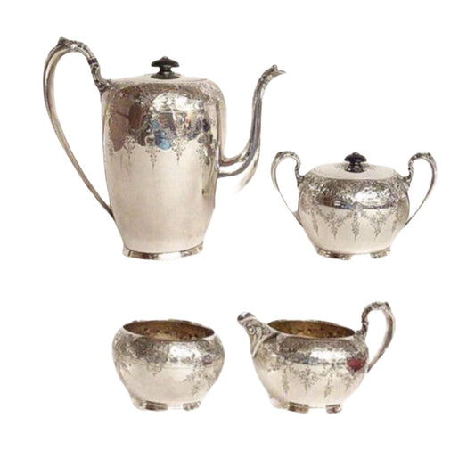 Late Victorian Hand Chased First Quality Engraved Coffee Service 4 pcs