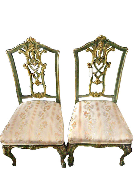 Pair Silver Gilt High Back Side Chairs