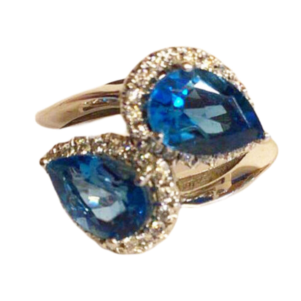 14Kt Diamond & Blue Topaz Ring