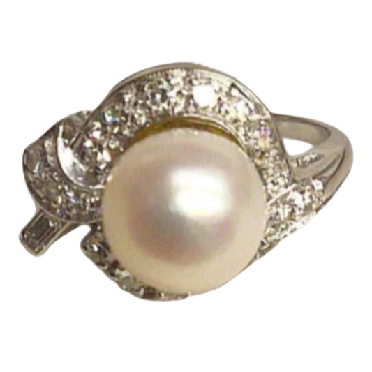 14Kt Diamond and Pearl Ring