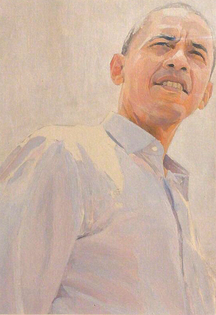 Gregory Cumins. Portrait of President Obama. Oil on Board.