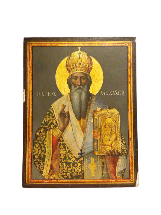 19th C. Greek Orthodox Icon Depicting Alexander I of Alexandria, 19th Pope and Patriarch of Alexandria