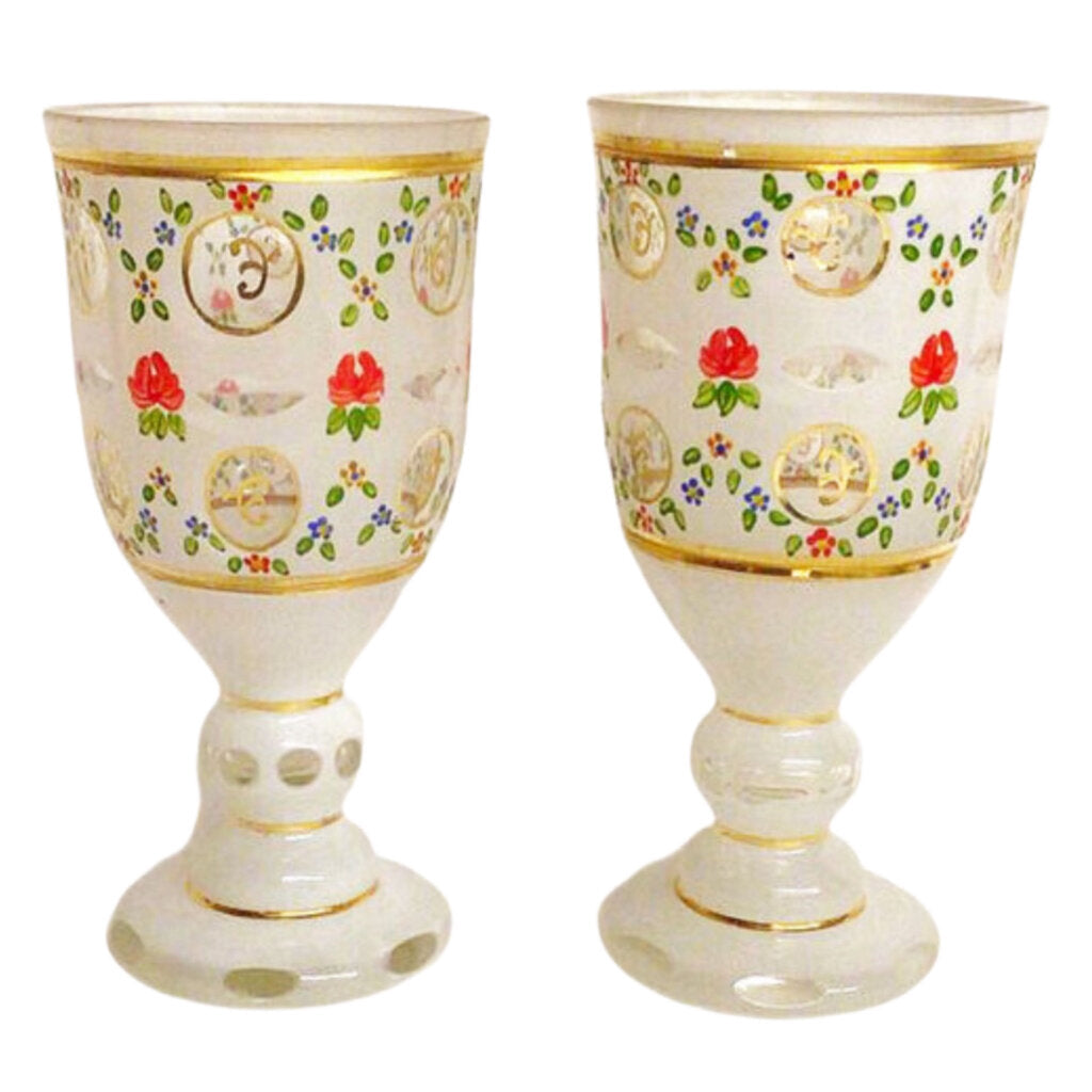 Pair of Painted Crystal Goblets, Central Europe