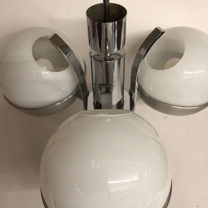 Modernist Chrome & Opaline Glass Chandelier, possibly Lamperti