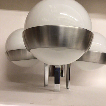 Modernist Chrome & Opaline Glass Chandelier, possibly Lamperti