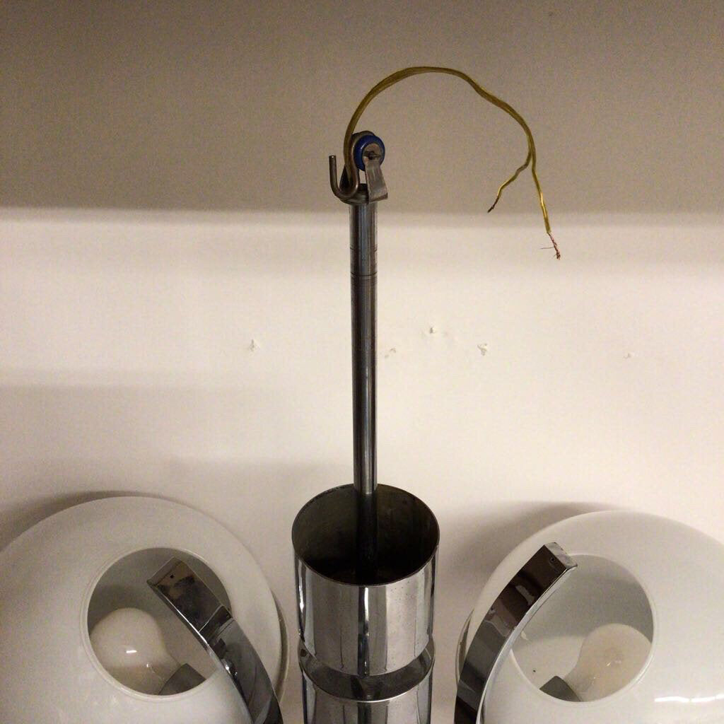 Modernist Chrome & Opaline Glass Chandelier, possibly Lamperti