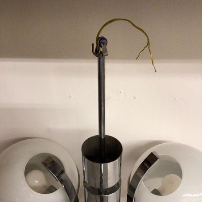 Modernist Chrome & Opaline Glass Chandelier, possibly Lamperti