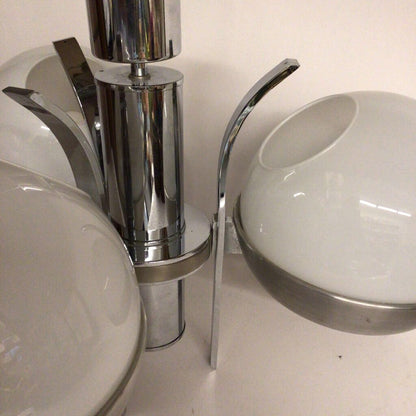 Modernist Chrome & Opaline Glass Chandelier, possibly Lamperti