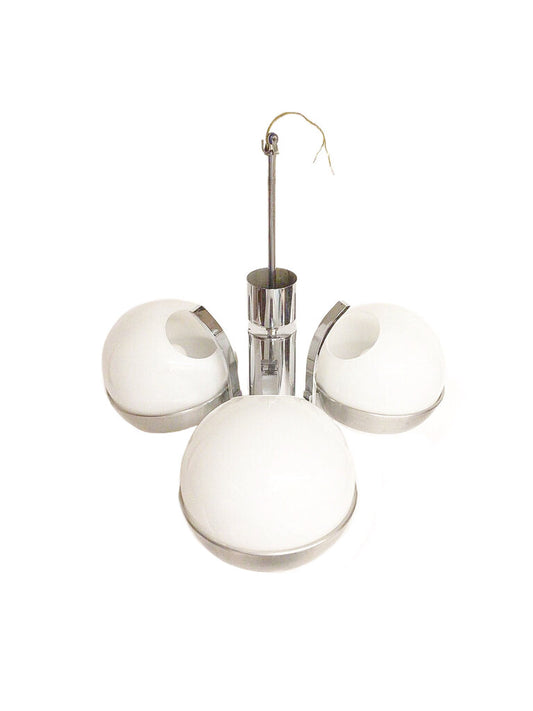 Modernist Chrome & Opaline Glass Chandelier, possibly Lamperti