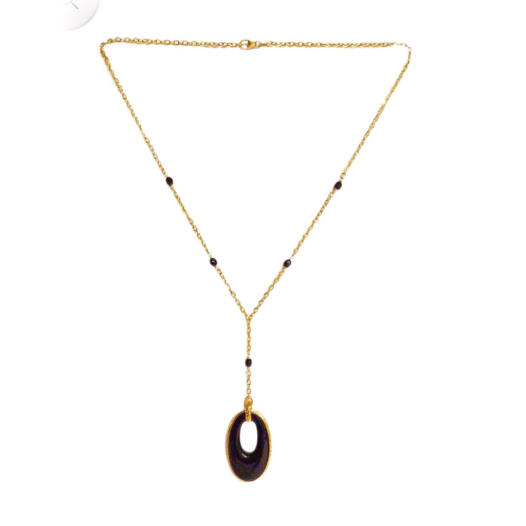 Italian 14Kt Yellow Gold & Black Onyx Pendant Necklace