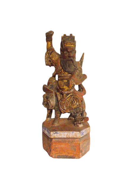 Antique Zhao Gongming Wooden Statuette