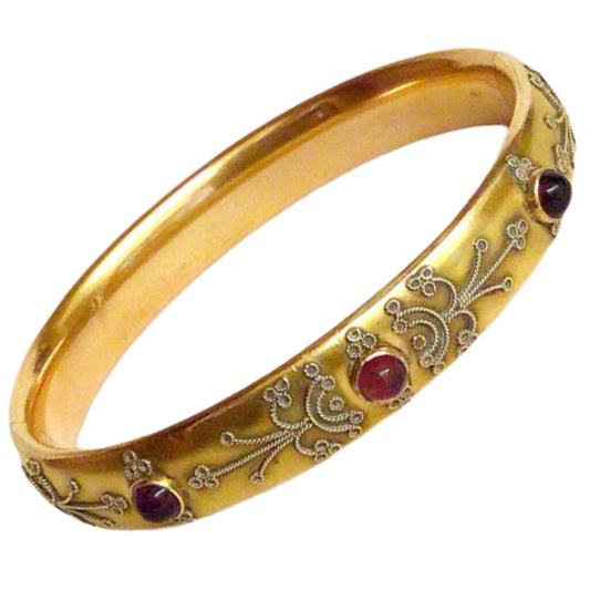 Victorian Gold Fill Bangle w. Cabochon Garnets