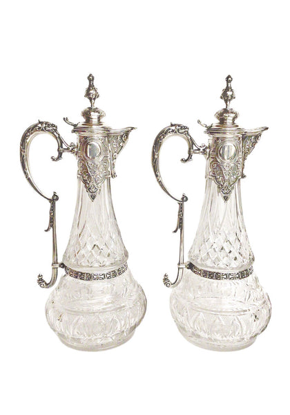 Pair/Continental .800 Silver & Crystal Ewers