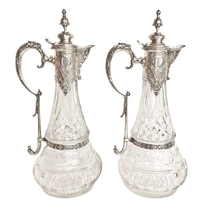 Pair/Continental .800 Silver & Crystal Ewers