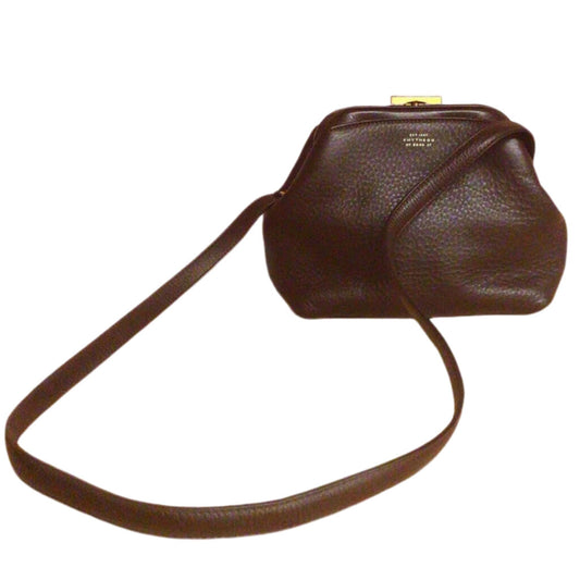 Smythson Leather Purse in Rich Brown w.Purple Silk Lining & Shoulder Strap