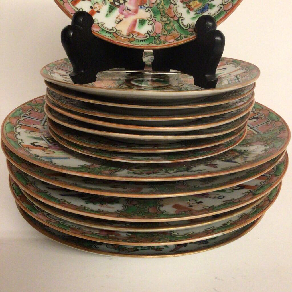 14 pc.19th C. Rose Medallion Export Style Plates