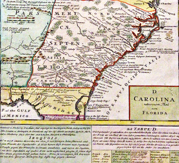 German Map of Florida, Carolina, & Virginia, ca. 1765