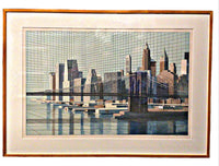 James Sundquist New York City Skyline and Brooklyn Bridge Lithograph