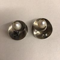 Midcentury-Style Pearl & Silver Earrings