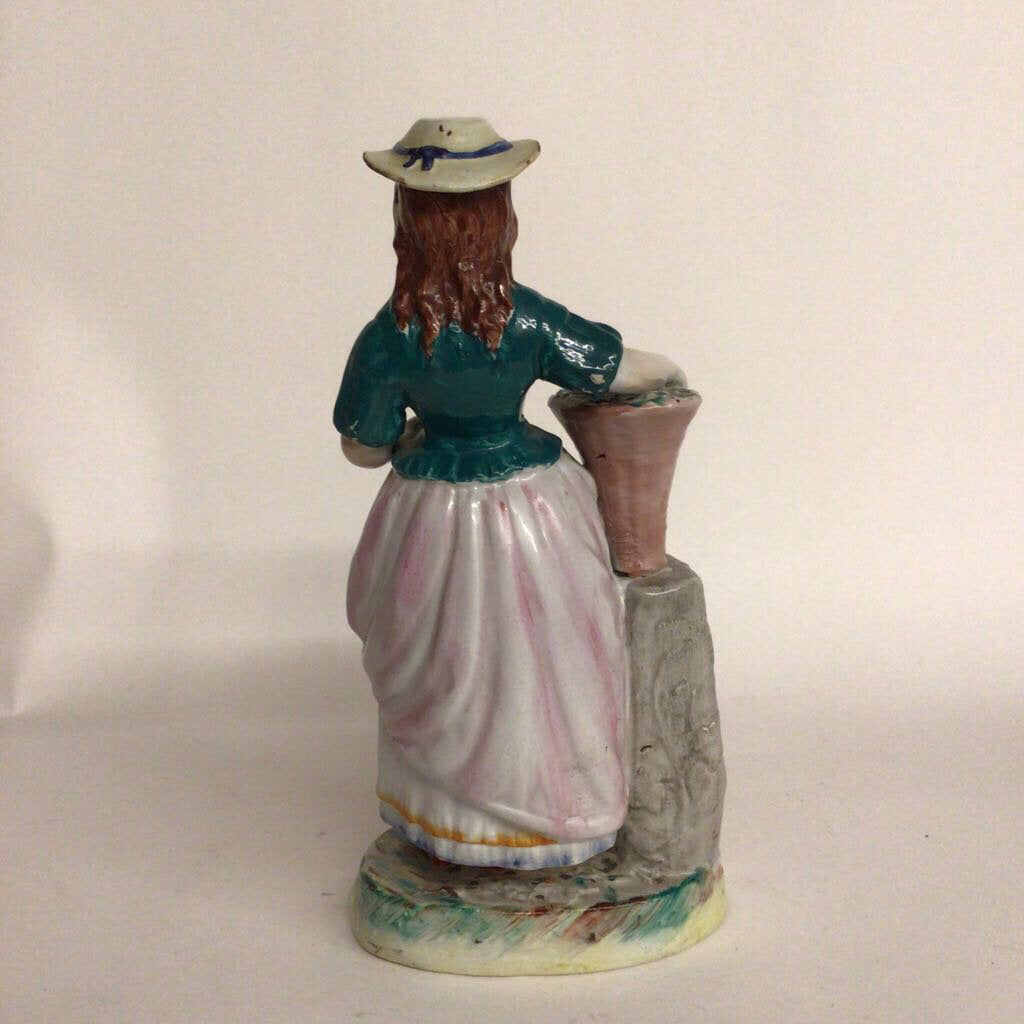 Staffordshire Girl w/Basket Porcelain Figurine