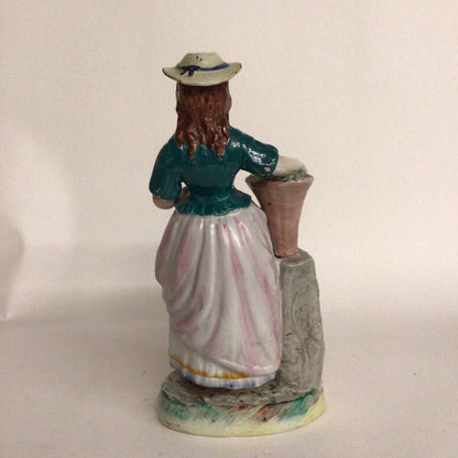 Staffordshire Girl w/Basket Porcelain Figurine