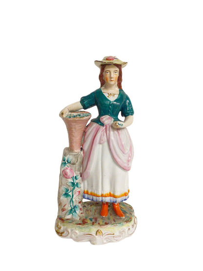 Staffordshire Girl w/Basket Porcelain Figurine