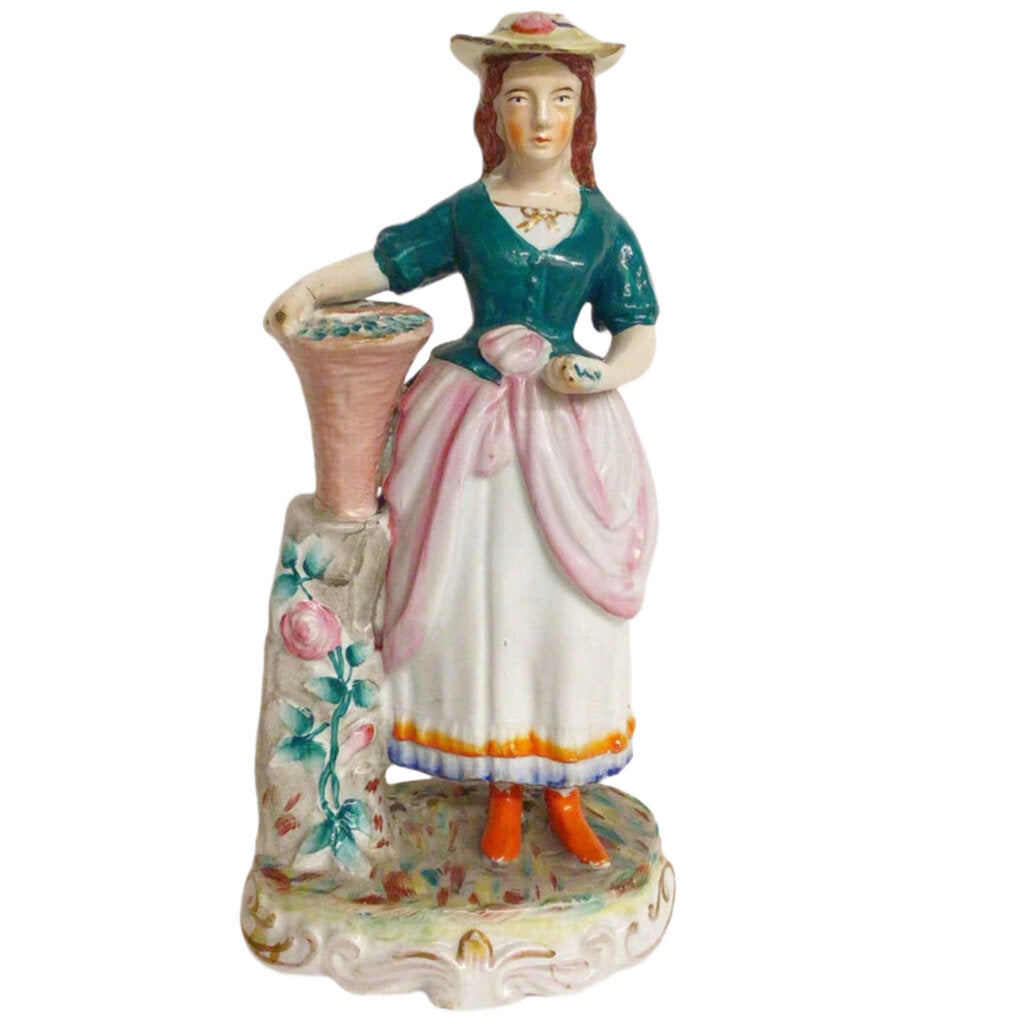 Staffordshire Girl w/Basket Porcelain Figurine